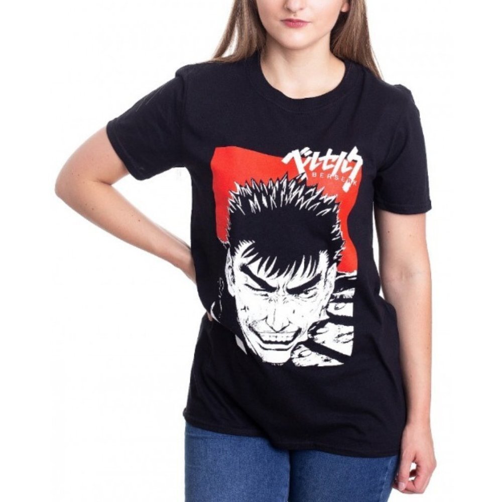 Berserk Unisex Character Face Print Crew Neck Short Sleeve Shirt - L